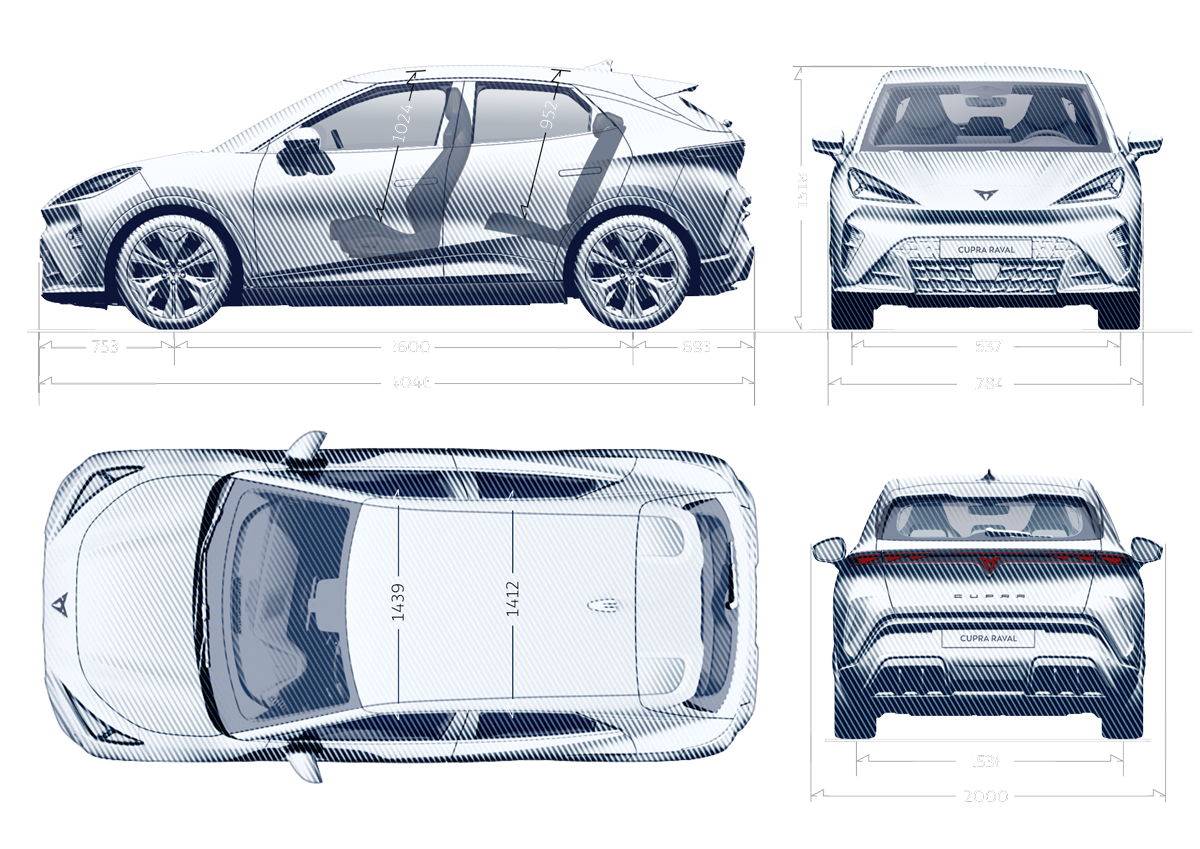 Abmessungsdetails des CUPRA Raval Endurance