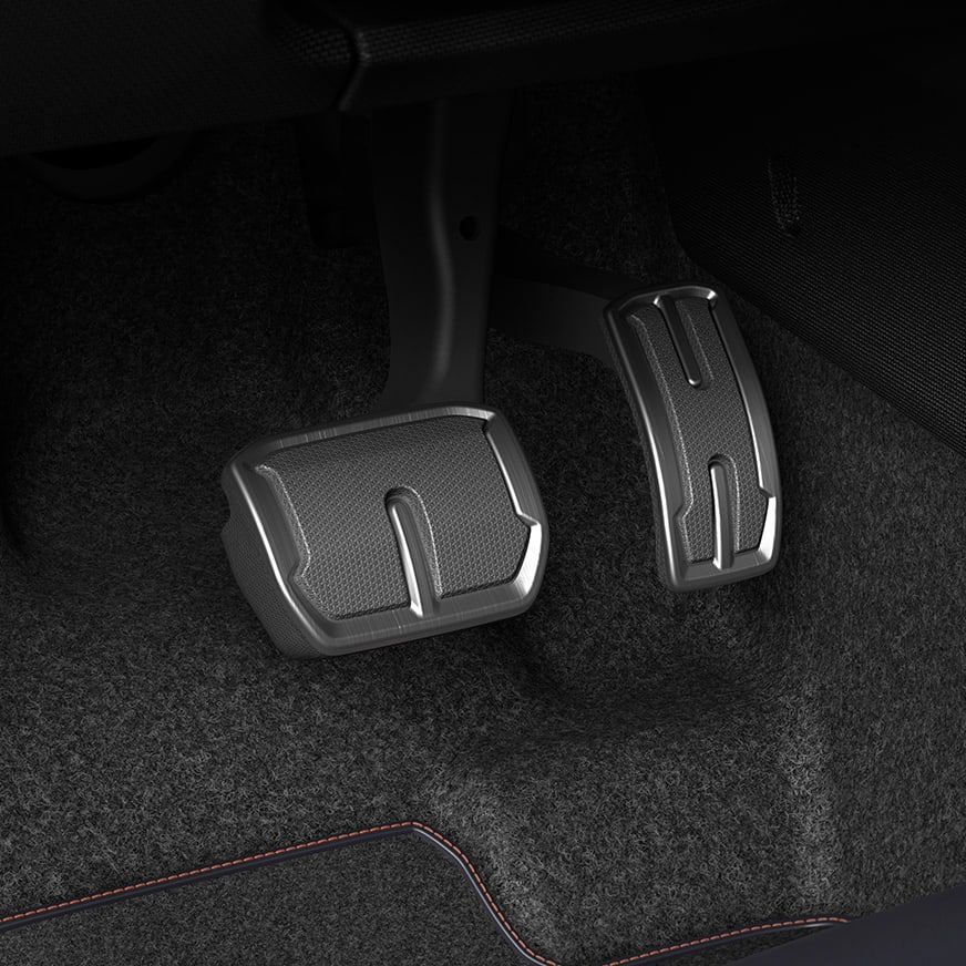 CUPRA Born Innenansicht der Pedale aus dunklem Aluminium